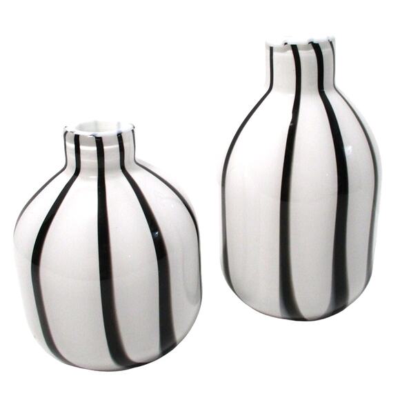 Sonoma Set Of 2 White & Black Decorative Glass Vases 5" & 6" - Picture 1 of 4